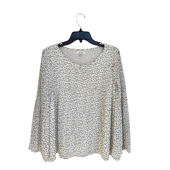 Max Studio WMN's L Blouse Ivory Black Heart Print Pleated Bell Sleeve Boho CHIC - Picture 1 of 10